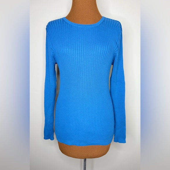 L.L. Bean Sweaters - L.L. Bean Ribbed Blue Crew Neck Sweater Long Sleeve Size Medium